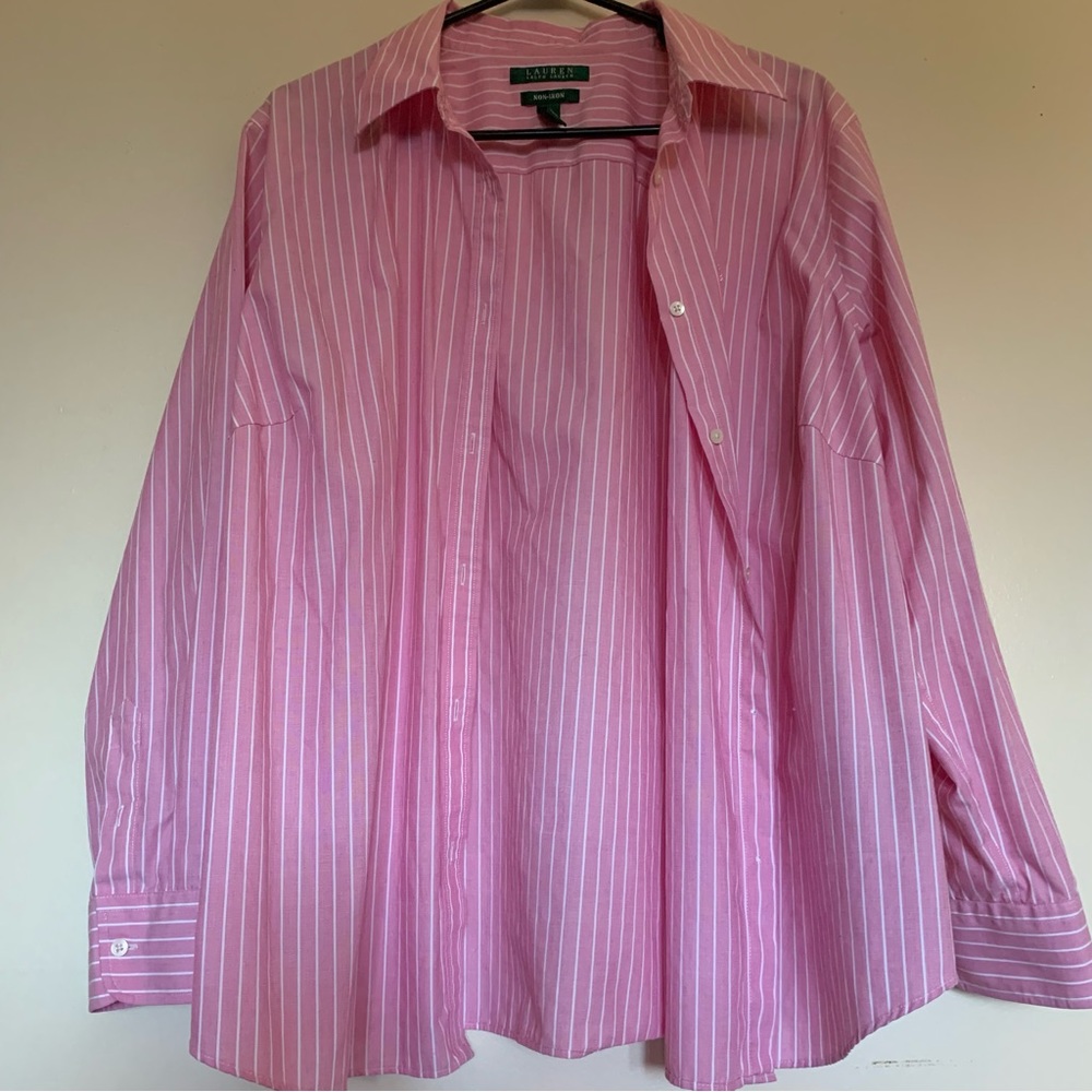 ⭐️ pink ralph lauren pinstripe button up shirt